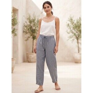 Lands End Linen Pants Womens Size 4 Gray Drawstring Ankle Capris Coastal Beach